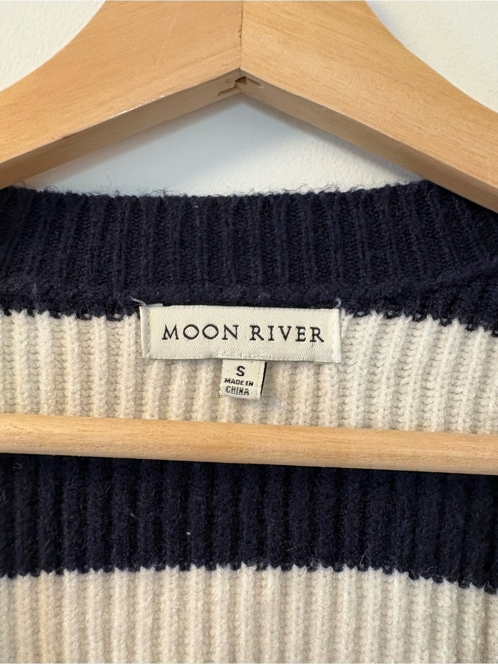 MoonRiver Striped Navy & White V-Neck Button Cardigan Sweater - Picture 2 of 5